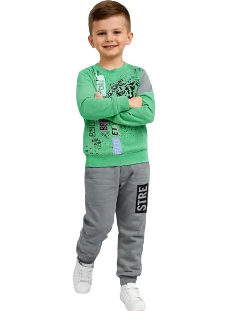 طقم ملابس شتوية للأولاد الرضع مكون من قطعتين (تيشيرت + بنطال) - Image 2