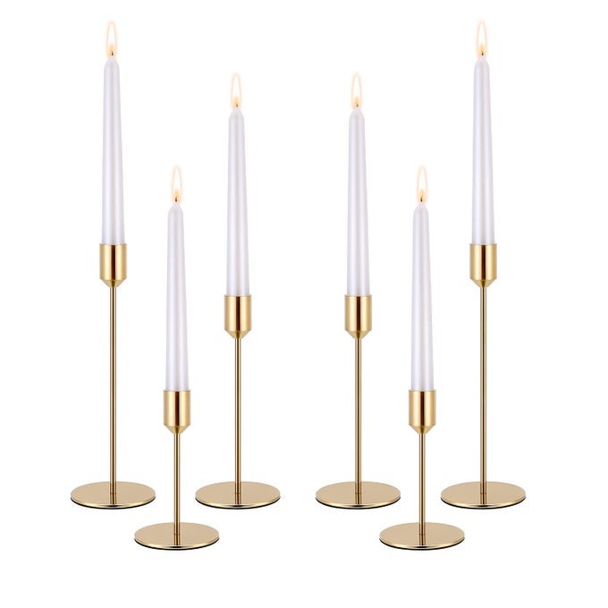GOLD CANDLE HOLDERS CANDLESTICK HOLDER FOR TAPER CANDLES SET OF 6 PCS DECORATIONS CANDLE STICK LONG HOLDER FOR TABLE CENTERPIECES WEDDING DINNING ANNIVERSARY PARTYCANDLES NOT INCLUDE