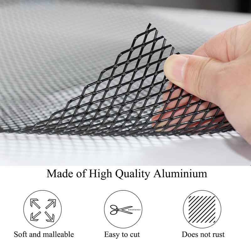 TuhooMall شبكة مشبك السيارة العالمية 40" × 13"، إدخال شبكة مصنوعة من سبائك الألمنيوم المطلية بالأسود، لفافة شبكة مشبك متعددة الوظائف (أسود، 6x12 مم ثقب ماسي) - Image 5