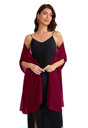 Baoqiya Women's Shawls and Wraps for Evening Dress Chiffon Shawl Soft Elegant Silky Pashmina Wedding Bridal Scarf(Wine red, 79"×19") - Image 3
