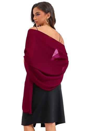 Baoqiya Women's Shawls and Wraps for Evening Dress Chiffon Shawl Soft Elegant Silky Pashmina Wedding Bridal Scarf(Wine red, 79"×19") - Image 5