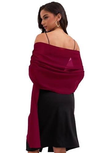 Baoqiya Women's Shawls and Wraps for Evening Dress Chiffon Shawl Soft Elegant Silky Pashmina Wedding Bridal Scarf(Wine red, 79"×19") - Image 2