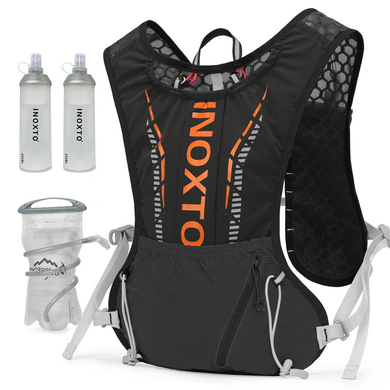INOXTO Hydration Vest BackpackLightweight Insulated Pack with 15L Water Bladder Bag Daypack for Hiking Trail Running Cycling Race Marathon for Women Men Kids Black Orange