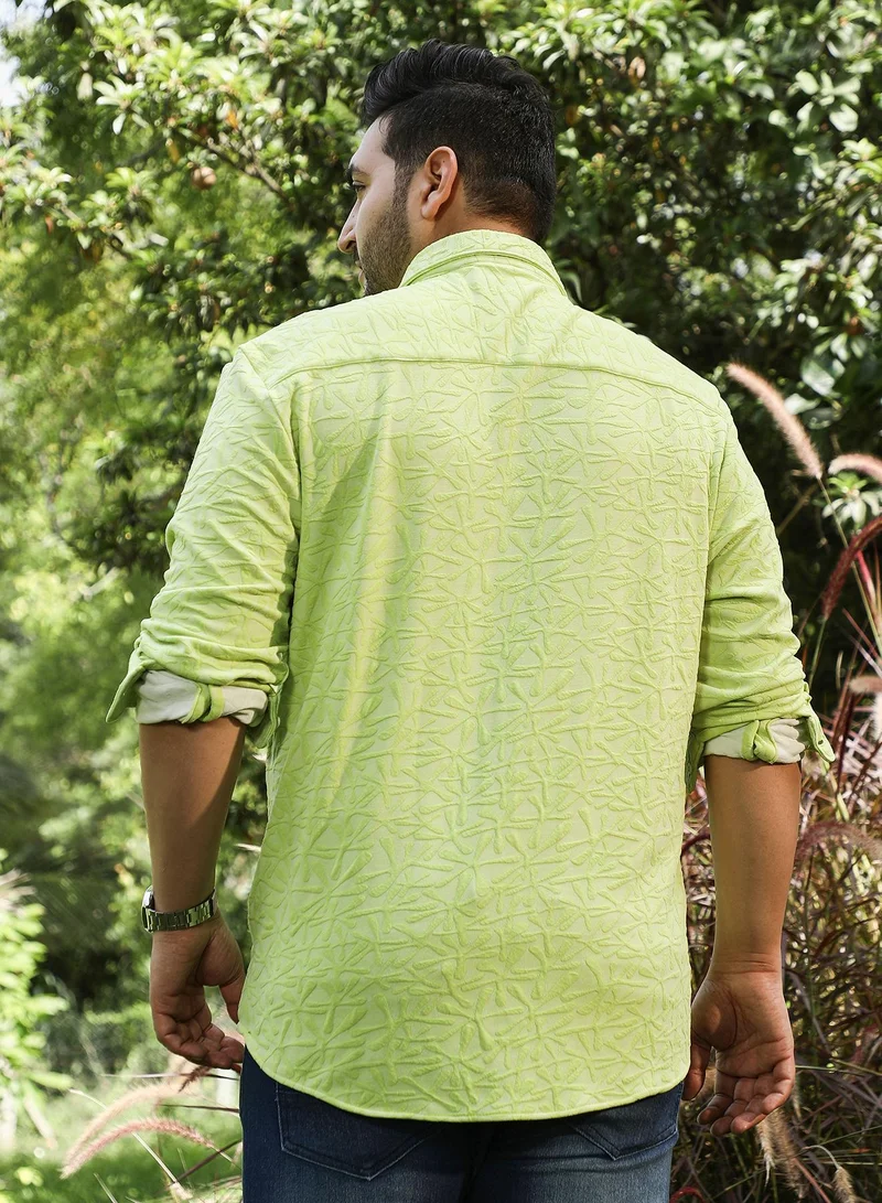 Instafab Plus  Instafab Plus Men's Lime Green Splatter-Flora Tactile Shirt For Casual Wear | Spread Collar | Long Cuffed Sleeves | Button Closure | Plus Size Shirt Crafted With Comfort Fit For Everyday Wear for Men | Best Price UAE