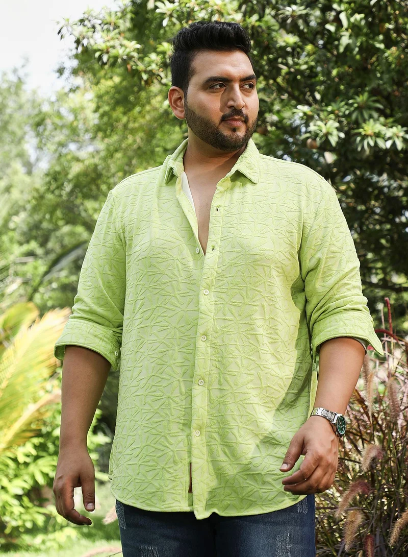 Instafab Plus Instafab Plus Men's Lime Green Splatter-Flora Tactile Shirt For Casual Wear | Spread Collar | Long Cuffed Sleeves | Button Closure | Plus Size Shirt Crafted With Comfort Fit For Everyday Wear