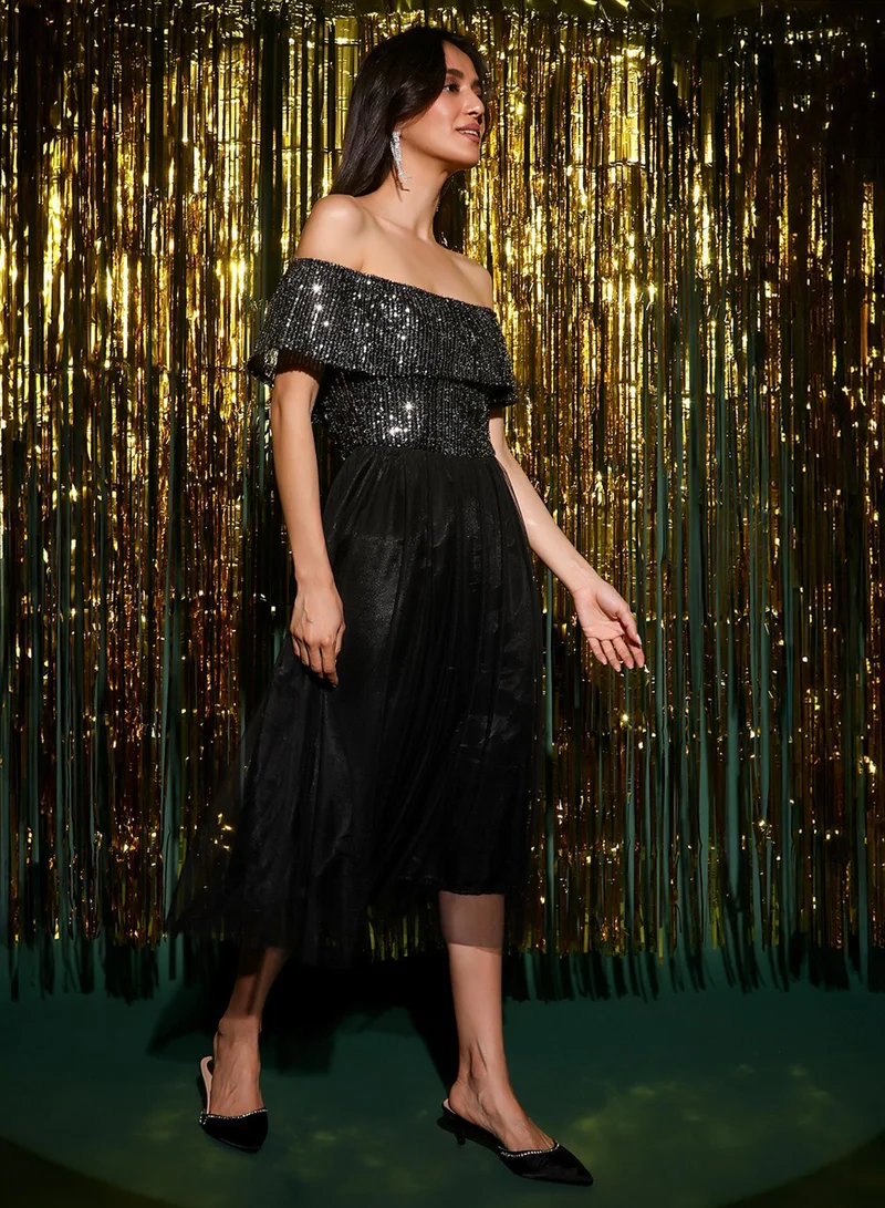 Pinacolada  Women's Midnight Black Sequin Block Dress for Women | Best Price UAE