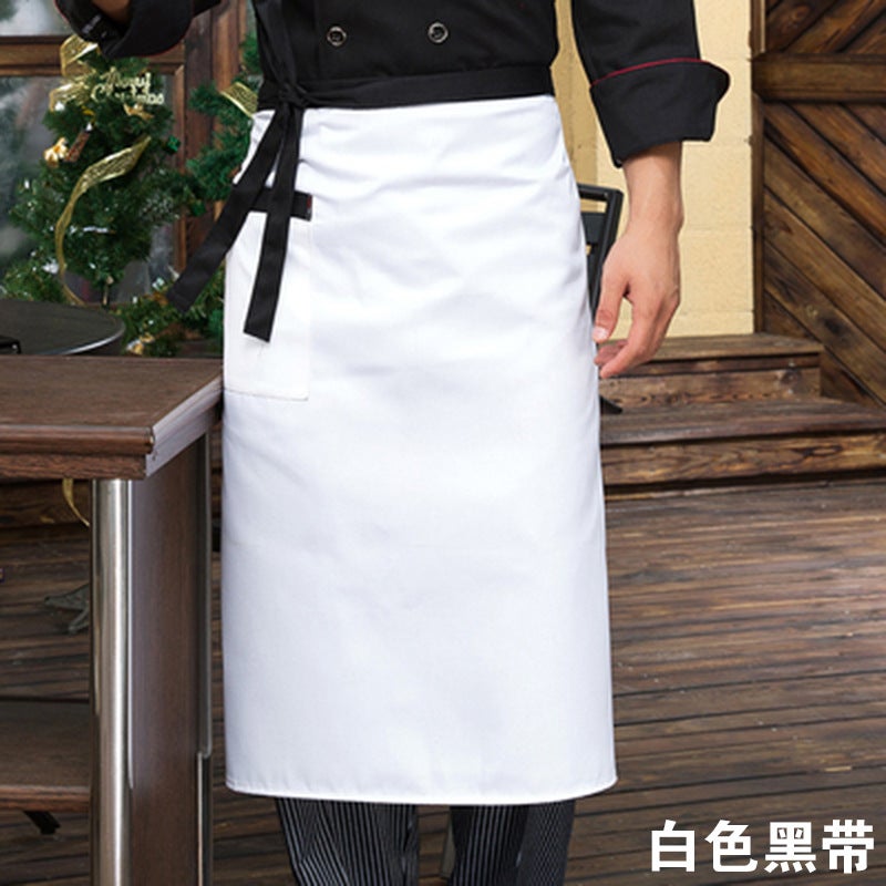 Chef Apron Mens Half-length Hotel Restaurant Restaurant Kitchen Kitchen Special White Waterproof Oil-proof Neck Neck Womens Neck White Black Belt Half Cotton Thick 