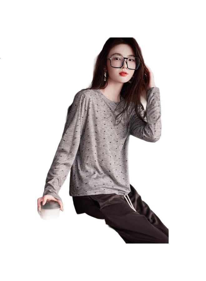 Dme "Korean Style Big Sister" Spring And Autumn Lazy Style Butterfly Print Top High Elasticity Slimming Women'S T-Shirt - Image 1