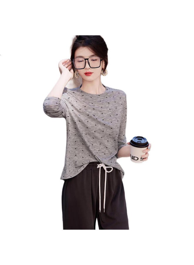 Dme "Korean Style Big Sister" Spring And Autumn Lazy Style Butterfly Print Top High Elasticity Slimming Women'S T-Shirt - Image 3