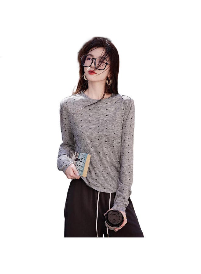 Dme "Korean Style Big Sister" Spring And Autumn Lazy Style Butterfly Print Top High Elasticity Slimming Women'S T-Shirt - Image 2
