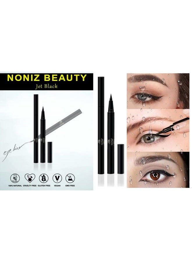 NONIZ Black Liquid Eyeliner - Water Proof Ultra Matte Long Lasting Slim Jet - Black Eye Liner - 100% Intense Black - Smooth Easy Application Pen Liner - Image 2