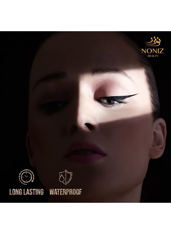 NONIZ Black Liquid Eyeliner - Water Proof Ultra Matte Long Lasting Slim Jet - Black Eye Liner - 100% Intense Black - Smooth Easy Application Pen Liner - Image 5