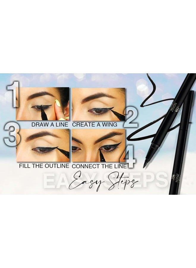 NONIZ Black Liquid Eyeliner - Water Proof Ultra Matte Long Lasting Slim Jet - Black Eye Liner - 100% Intense Black - Smooth Easy Application Pen Liner - Image 4