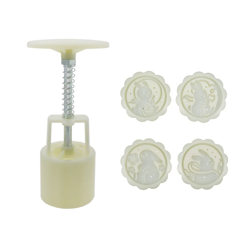 Semetall Cookie Stamp Moon Cake Mold Set  DIY Festival Decoration Tools 4Pcs 50g Rabbit Mold Adjustable Cookie Cake Press Cutter Cake Mold
