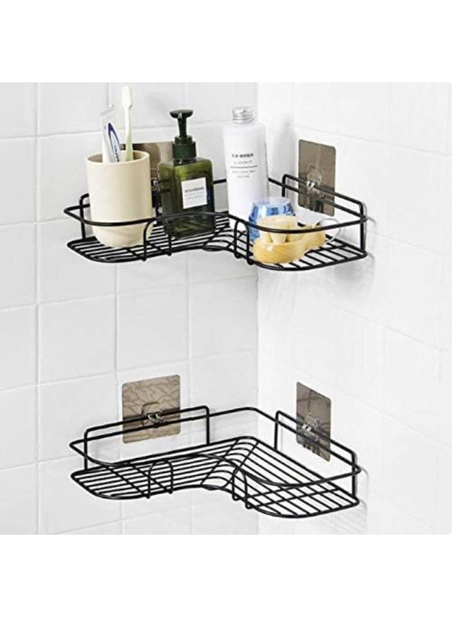 Corner Bathroom Shelf Shower Caddy – Heavy-Duty Rustproof Adhesive Rack for Bathtub Organization, Shampoo & Skincare Holder, No-Drill Wall Mount - Image 1