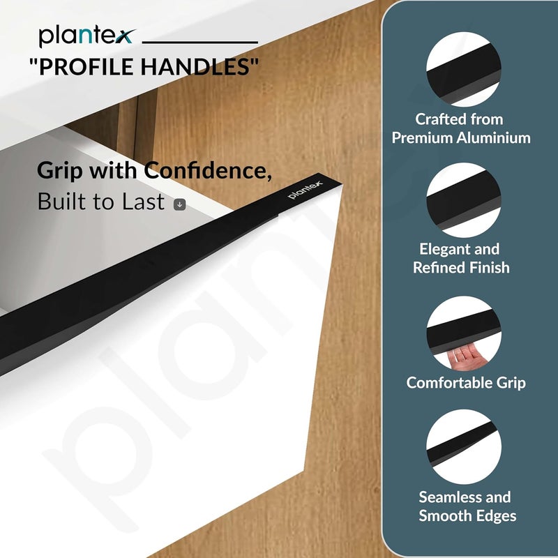 plantex مقبض بروفايل بلانتكس لخزانة المطبخ 20 بوصة مقبض درج من الألمنيوم مقبض سحب لخزانة المنزل والمكتب والفندق عبوة من 2 باللون الأسود - Image 2