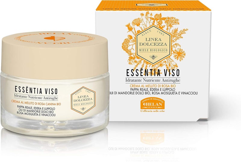 Helan Linea Dolcezza Essentia Face Moisturiser for Skincare Routine with Organic Sweet Almond Oil Royal Jelly Rosehip Anti Wrinkle Face Cream to Restore Elasticity Made in Italy 50 ml