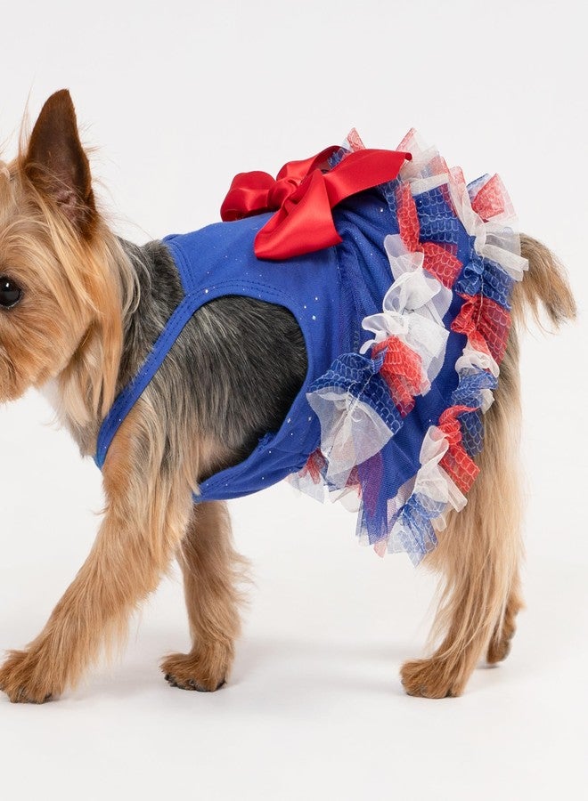 Fitwarm Patriotic Sparkly Tiered Dog Tutu Dress, 4th of July Outfit for Small Dogs Girl, Festive Pet Clothes, Red, White, Blue, Medium - Image 3
