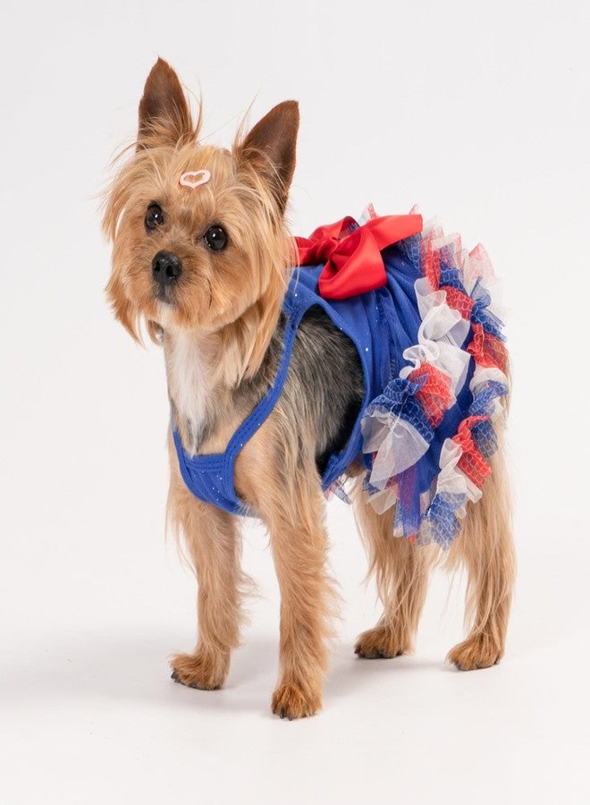 Fitwarm Patriotic Sparkly Tiered Dog Tutu Dress, 4th of July Outfit for Small Dogs Girl, Festive Pet Clothes, Red, White, Blue, Medium - Image 2