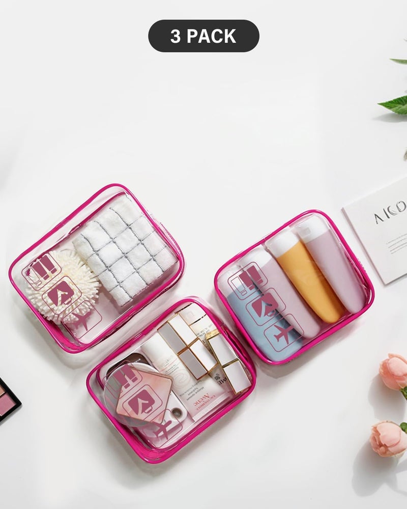 BEHAHAI 3Pcs Clear Travel Toiletry Bags TSA Approved Cosmetic Makeup Bag Portable Travel Accessories Airport Airline Compliant Bag for Men and Women Pink - Image 4