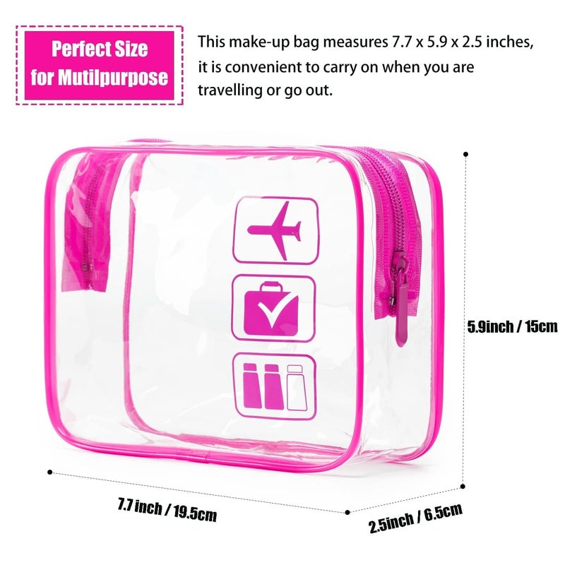 BEHAHAI 3Pcs Clear Travel Toiletry Bags TSA Approved Cosmetic Makeup Bag Portable Travel Accessories Airport Airline Compliant Bag for Men and Women Pink - Image 2