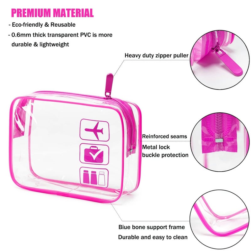 BEHAHAI 3Pcs Clear Travel Toiletry Bags TSA Approved Cosmetic Makeup Bag Portable Travel Accessories Airport Airline Compliant Bag for Men and Women Pink - Image 3