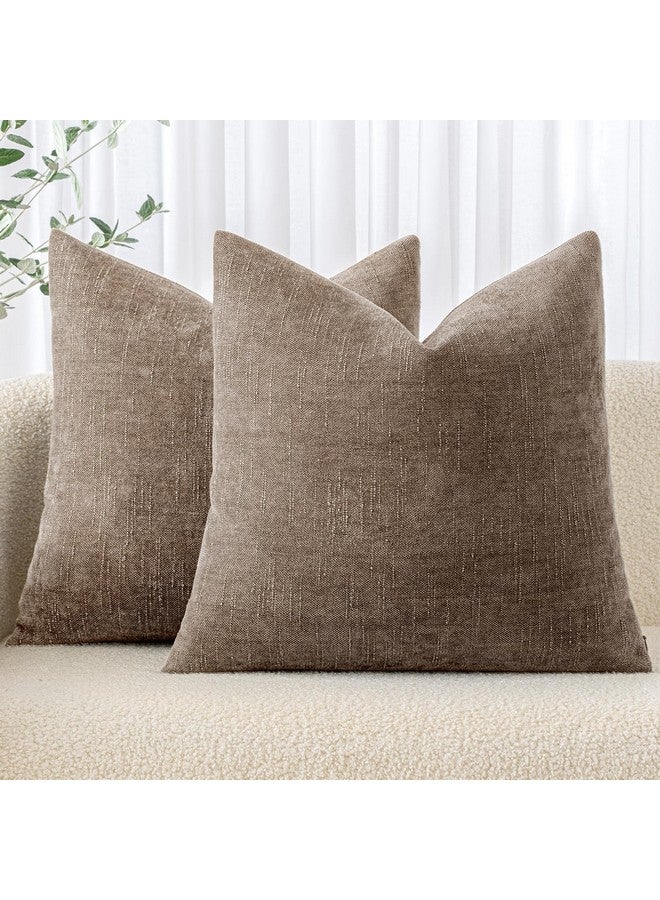 MIULEE MIULEE Pack of 2 Decorative Throw Pillow Covers Soft Chenille Throw Pillows Solid Neutral Farmhouse Textured Cushion Covers for Couch Sofa Bedroom Living Room 18x18 Inch, Taupe Grey  - Image 1