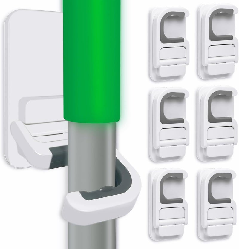 Tinkeep 6 pack Broom Holder Wall Mount Mop Holder Broom and Mop Gripper Self Adhesive Peel and Stick Anti-Slip Mop Handle Hanger Household Cleaning Organizer, Holds up to 6 lb - Image 1