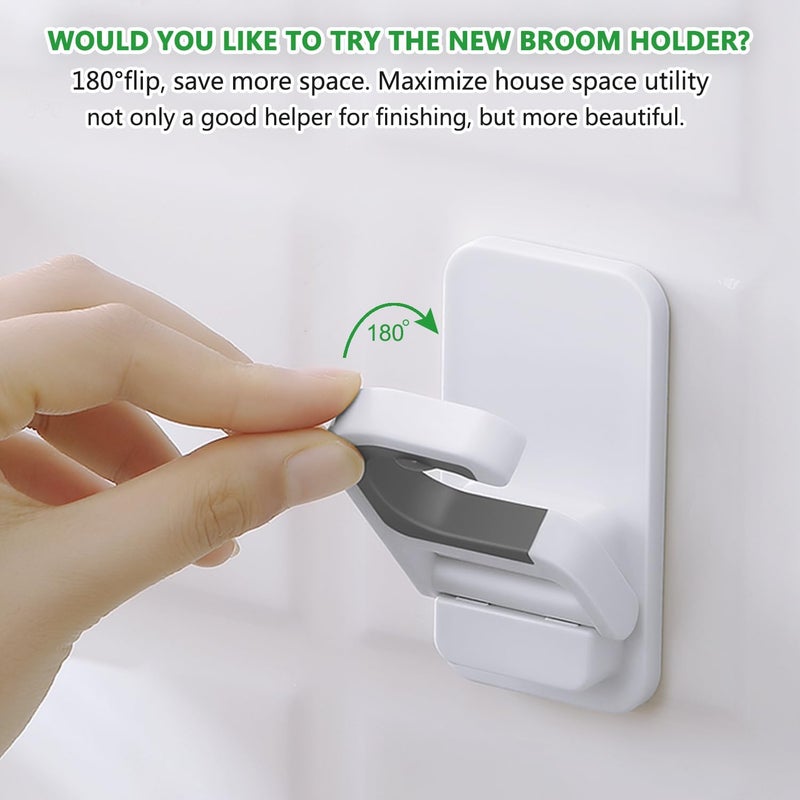 Tinkeep 6 pack Broom Holder Wall Mount Mop Holder Broom and Mop Gripper Self Adhesive Peel and Stick Anti-Slip Mop Handle Hanger Household Cleaning Organizer, Holds up to 6 lb - Image 2