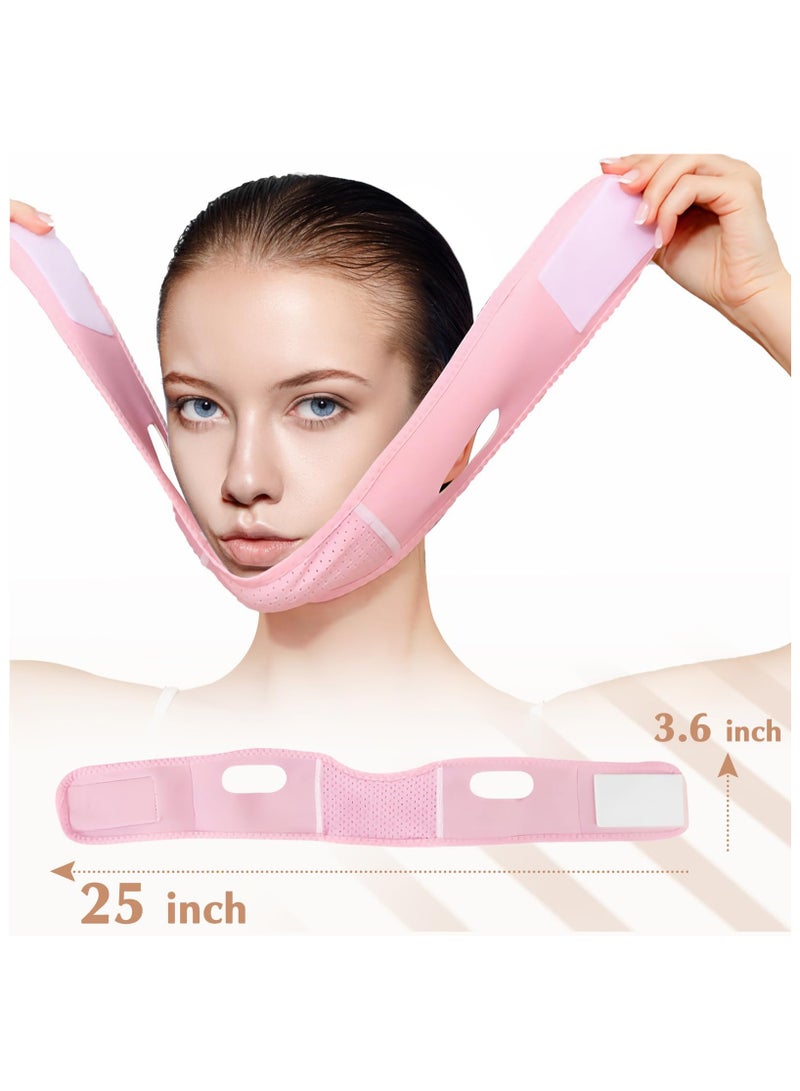 قابلة لإعادة الاستخدام قناع رفع خط V مع حزام الذقن ، قناع الوجه على شكل V للتراجع ، ممارسة الفك (الوردي) - Image 2