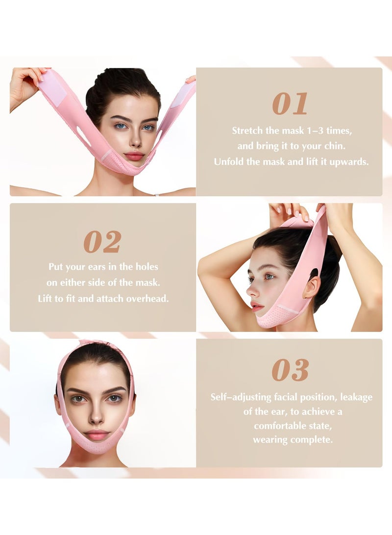 قابلة لإعادة الاستخدام قناع رفع خط V مع حزام الذقن ، قناع الوجه على شكل V للتراجع ، ممارسة الفك (الوردي) - Image 5
