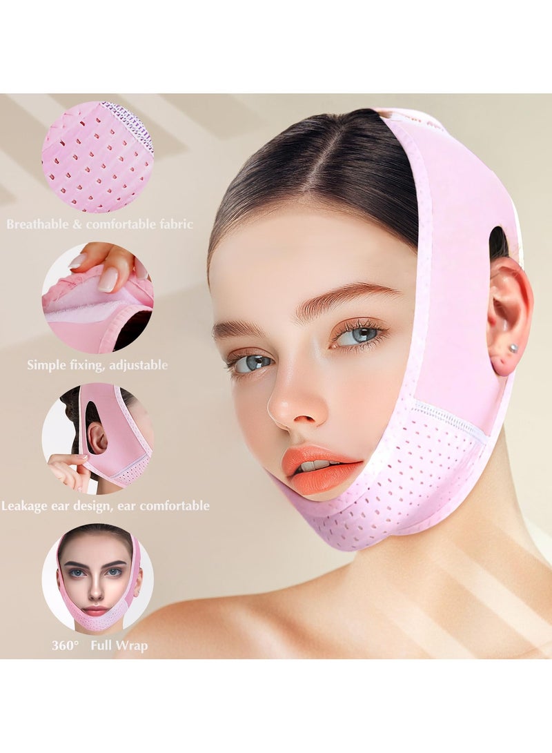 قابلة لإعادة الاستخدام قناع رفع خط V مع حزام الذقن ، قناع الوجه على شكل V للتراجع ، ممارسة الفك (الوردي) - Image 3