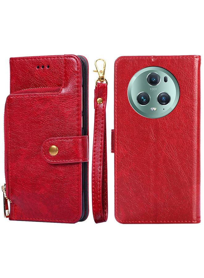 اس-توب جراب هاتف Honor Magic5 Pro مصنوع من الجلد مع سحاب - Image 1