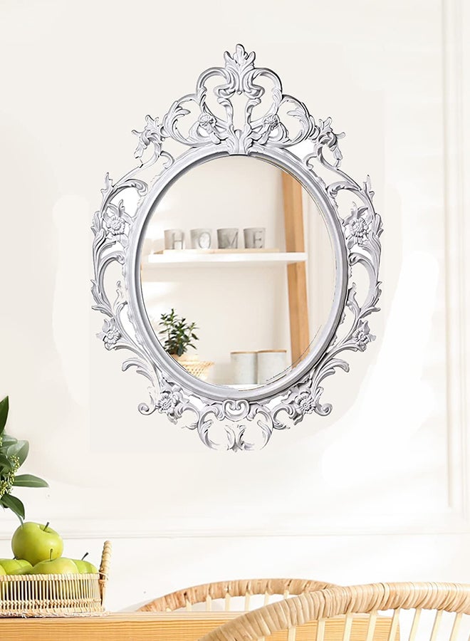 HOME TASTE Modern Design Decorative Wall Mirror With Plastic Frame - Versatile Vanity, Makeup, And Living Room Accent - Perfect For Bathroom, Bedroom, And Home Decor (White, Small)  - Image 1