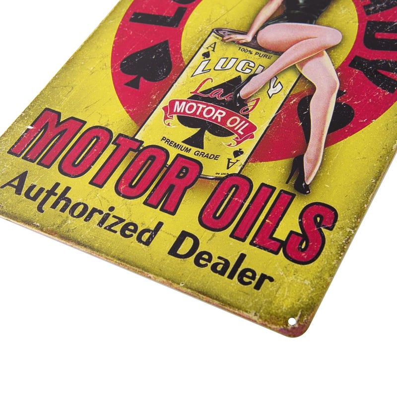 ERLOOD Lucky Lady Motor Oil Gas Service Garage Dealer Pin up Girl Retro Vintage Decor Tin Sign 12 X 8 - Image 3