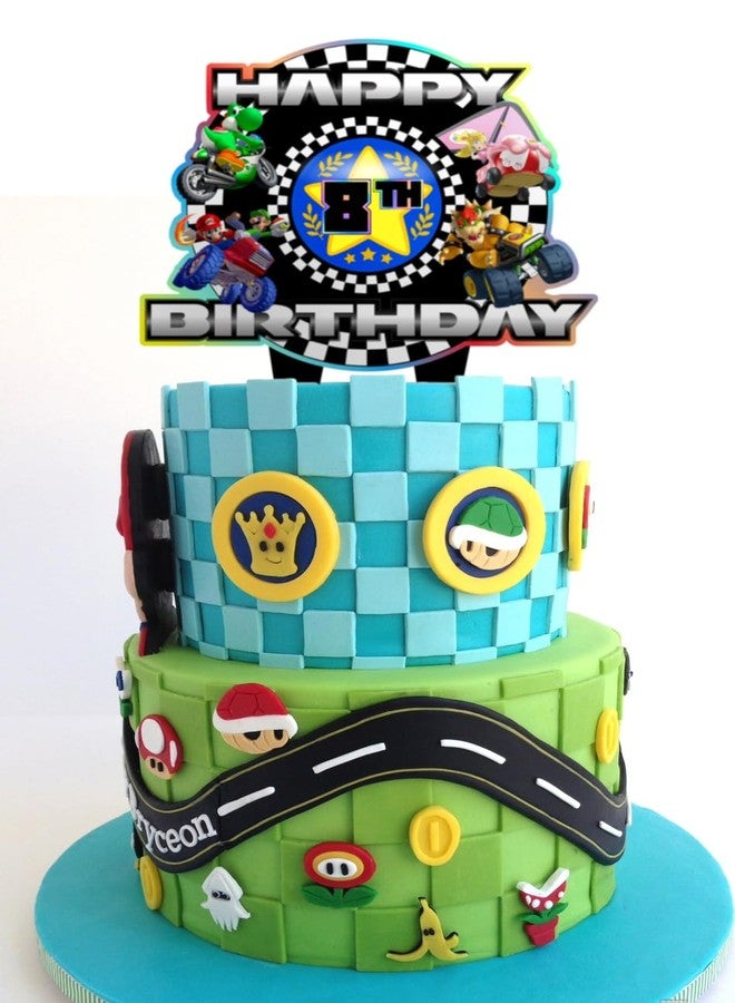 Think Green Fun زينة كعكة ماريو كارت قابلة للتخصيص حسب العمر لحفلة عيد ميلاد الأخ - Image 5