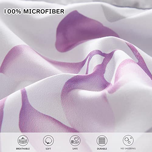 Yogeneg Botanical Comforter Set Queen Size 7 PCS Bed in a Bag,Purple Grey Leaves Printed on White Reversible Design,Soft Microfiber Bedding Complete Set for All Season(Purple,Queen) - Image 5