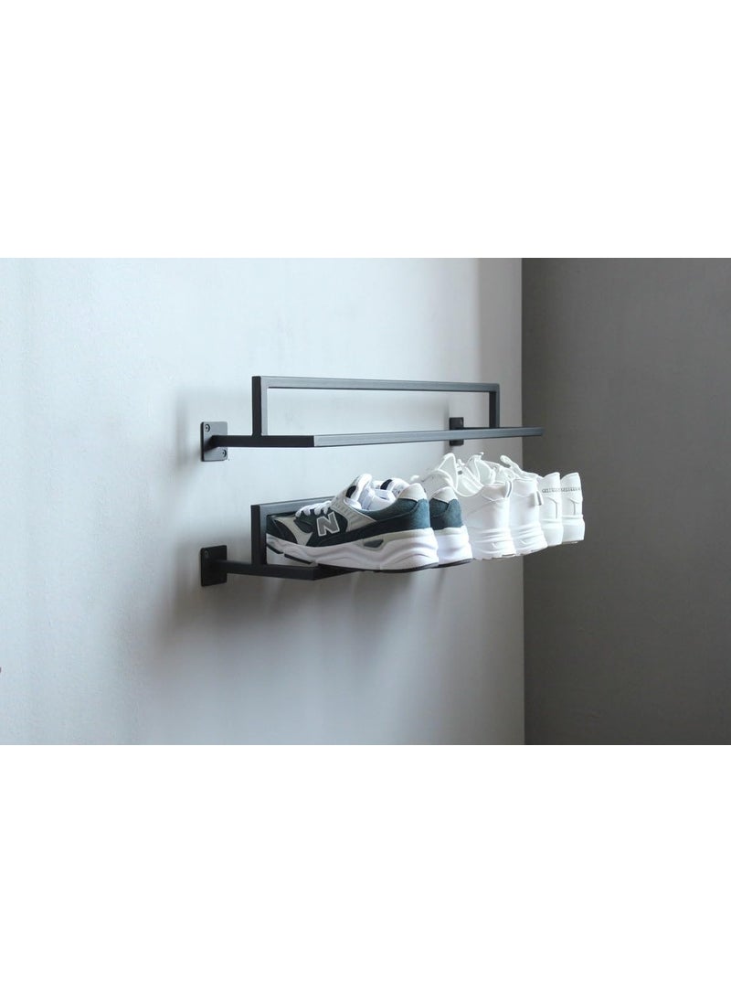 Furnelift Furnelift Metal Wall Mounted Shoe Rack Metal Shoe Rack For Entryway Shoe Stand For Home Set Of 2 Wall Monting Multiuse Storage Shoe Slipper Rack for Footwear Black Finish  - Image 3