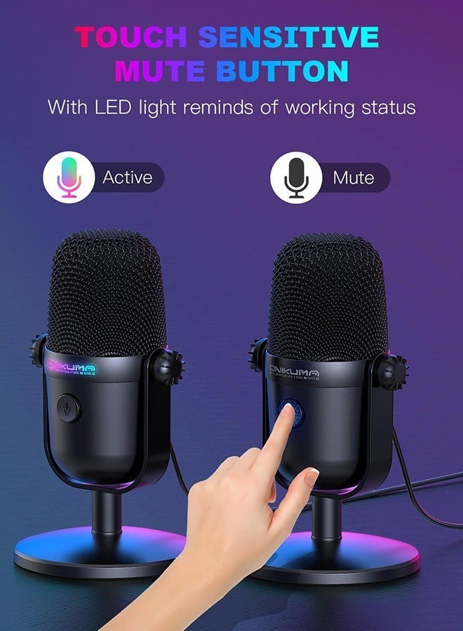 ميكروفون ONIKUMA M830 USB كوندنسر – للألعاب والبث المباشر والتسجيل مع إلغاء الضوضاء وإضاءة RGB وتقنية القلب الاتجاهي، توصيل وتشغيل للكمبيوتر - Image 5