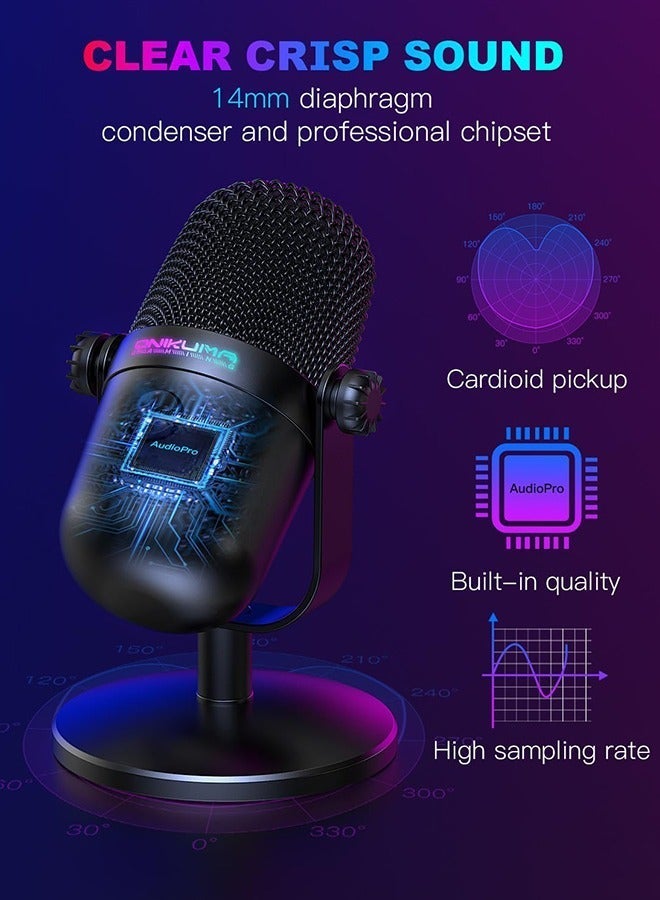 ميكروفون ONIKUMA M830 USB كوندنسر – للألعاب والبث المباشر والتسجيل مع إلغاء الضوضاء وإضاءة RGB وتقنية القلب الاتجاهي، توصيل وتشغيل للكمبيوتر - Image 3