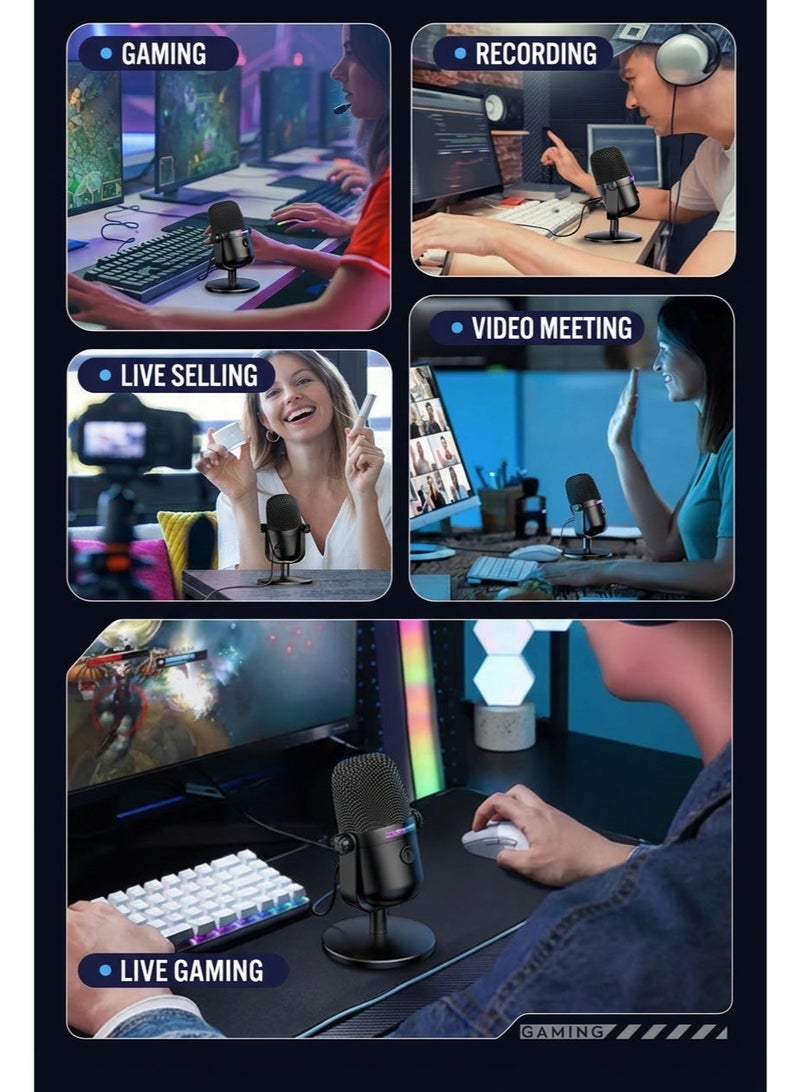 ميكروفون ONIKUMA M830 USB كوندنسر – للألعاب والبث المباشر والتسجيل مع إلغاء الضوضاء وإضاءة RGB وتقنية القلب الاتجاهي، توصيل وتشغيل للكمبيوتر - Image 2