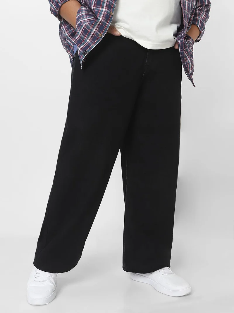 Urbano Plus Men's Black Loose Fit Washed Jeans Non-Stretchable