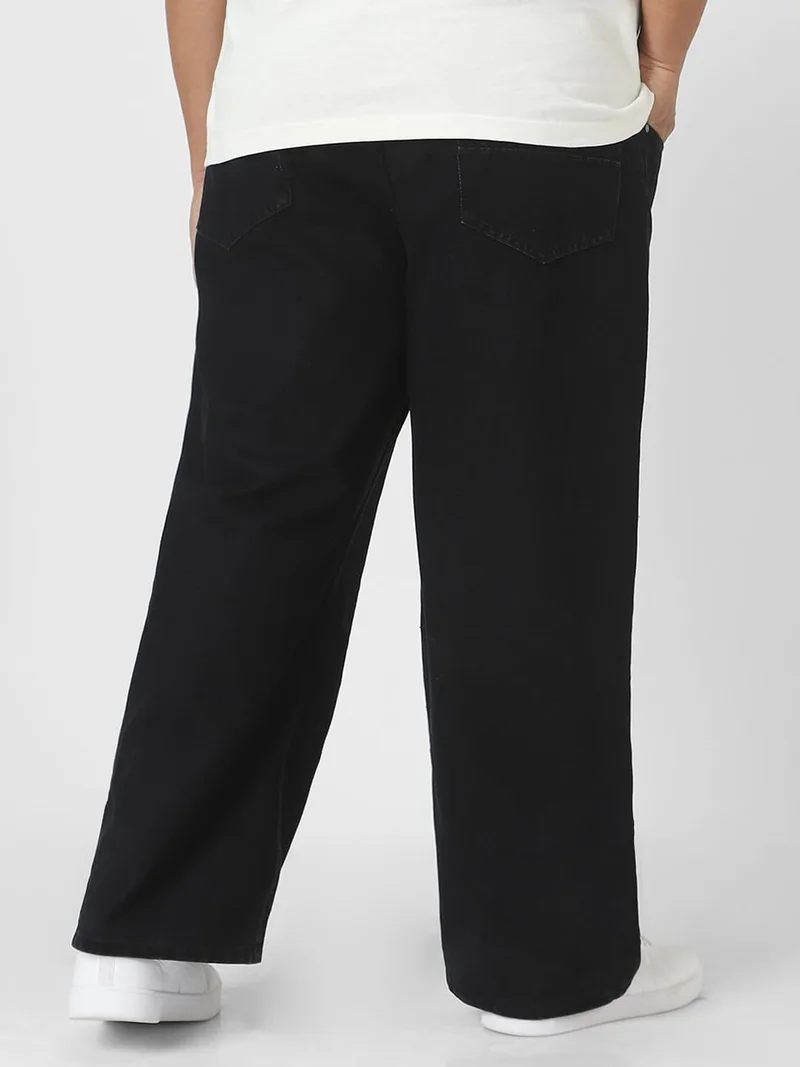 Urbano Fashion  Urbano Plus Men's Black Loose Fit Washed Jeans Non-Stretchable  | Best Price UAE
