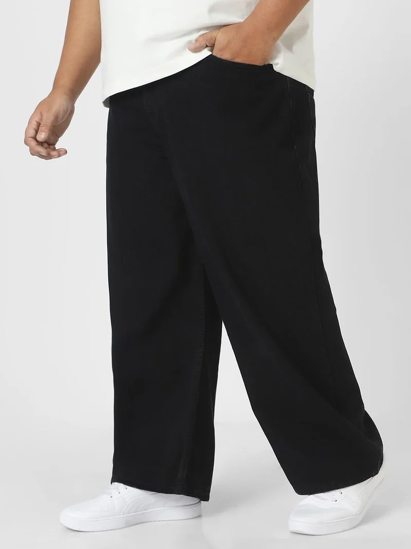 Urbano Fashion  Urbano Plus Men's Black Loose Fit Washed Jeans Non-Stretchable  | Best Price UAE