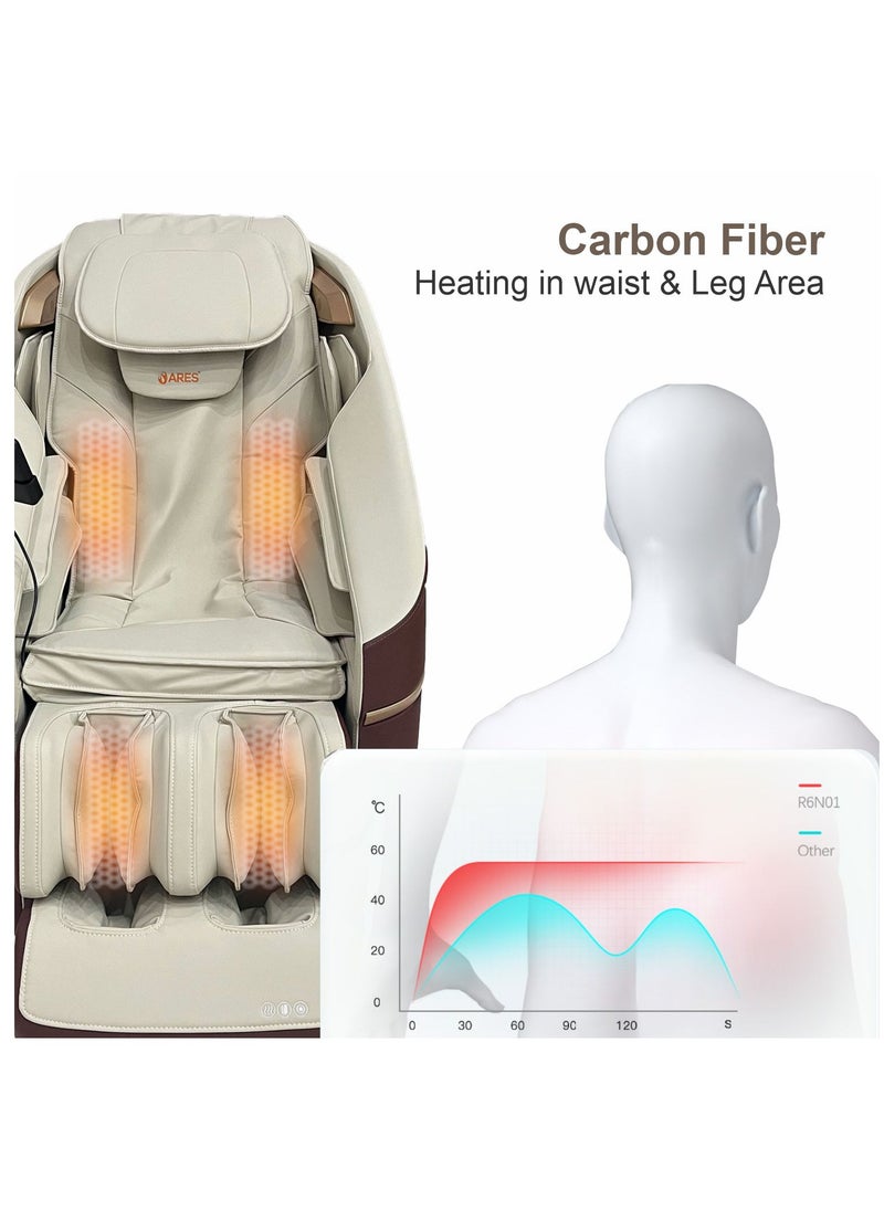 ARES uClass Massage Chair, Magnetic Massage Mechanism, 22 Auto Programs, Waist and Leg Heating Therapy, Intelligent Voice Control, 3 Zero Gravity Position, Bluetooth Speakers - Beige And Brown  - Image 3
