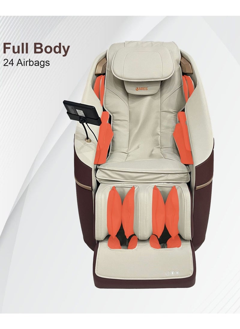 ARES uClass Massage Chair, Magnetic Massage Mechanism, 22 Auto Programs, Waist and Leg Heating Therapy, Intelligent Voice Control, 3 Zero Gravity Position, Bluetooth Speakers - Beige And Brown  - Image 4