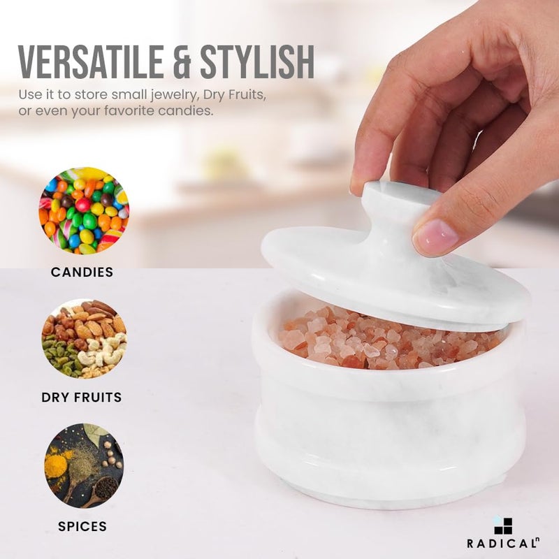 Radicaln Marble Salt Cellar with Lid 3.5" Inch White Salt Box, Seasoning Container & Spice Jars, Stone Salt Holder for Counter, Spice Jar - Image 3