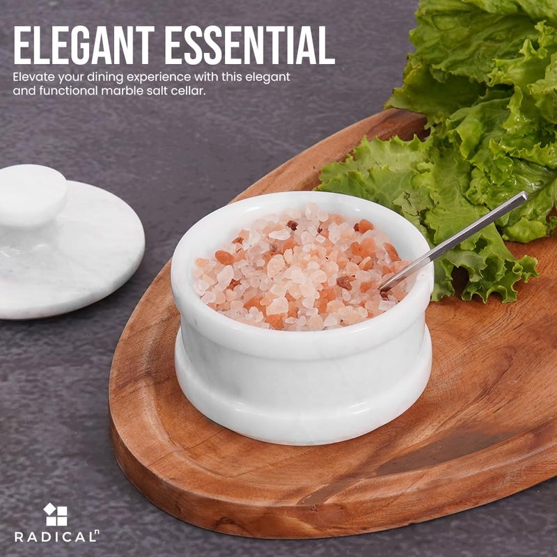 Radicaln Marble Salt Cellar with Lid 3.5" Inch White Salt Box, Seasoning Container & Spice Jars, Stone Salt Holder for Counter, Spice Jar - Image 2