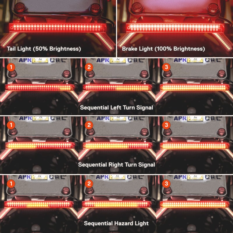 ONLINE LED STORE TRUE MODS 1pc 8" LED Motorcycle Turn Signal & Brake Taillight Strip [Waterproof] [Dual Row] [RED Tail & Brake] [AMBER Sequential Blinker] Self Adhesive Surface Mount Flexible Lamp for ATV Dirt Bike - Image 3