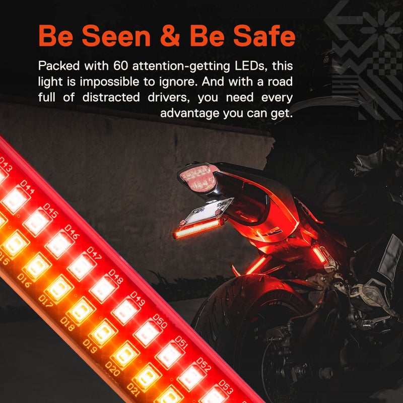 ONLINE LED STORE TRUE MODS 1pc 8" LED Motorcycle Turn Signal & Brake Taillight Strip [Waterproof] [Dual Row] [RED Tail & Brake] [AMBER Sequential Blinker] Self Adhesive Surface Mount Flexible Lamp for ATV Dirt Bike - Image 4